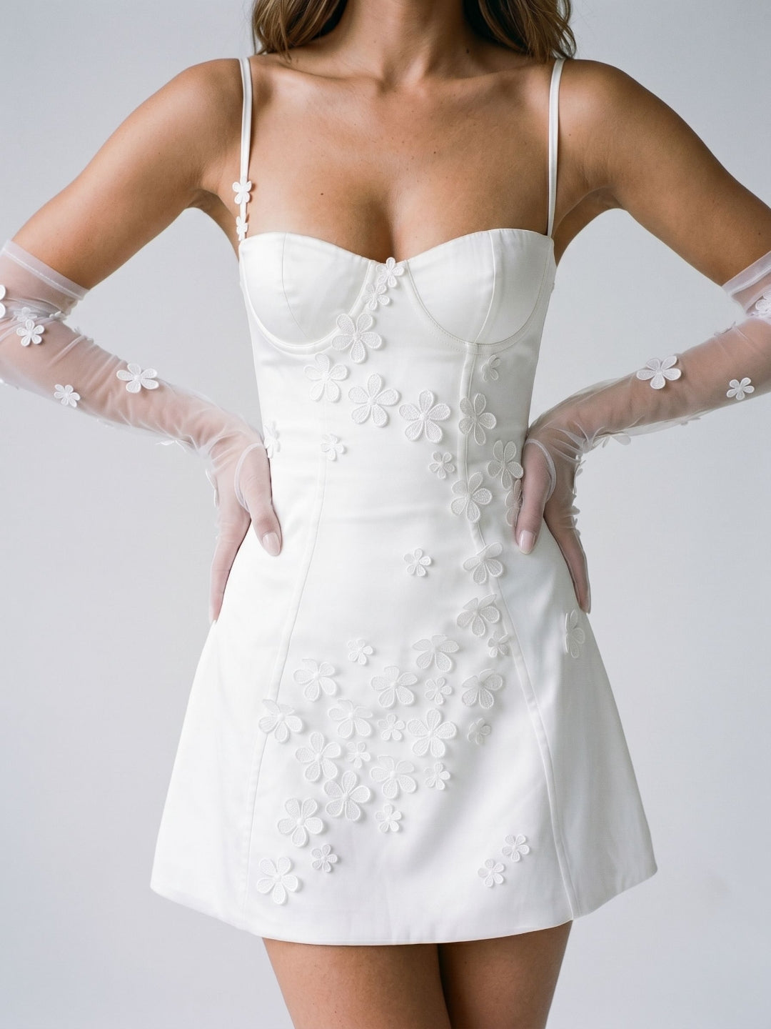 Ivory Satin A-Line Sweetheart Side Zip Short Dress with 3D Flowers