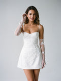 Ivory Satin A-Line Sweetheart Side Zip Short Dress with 3D Flowers