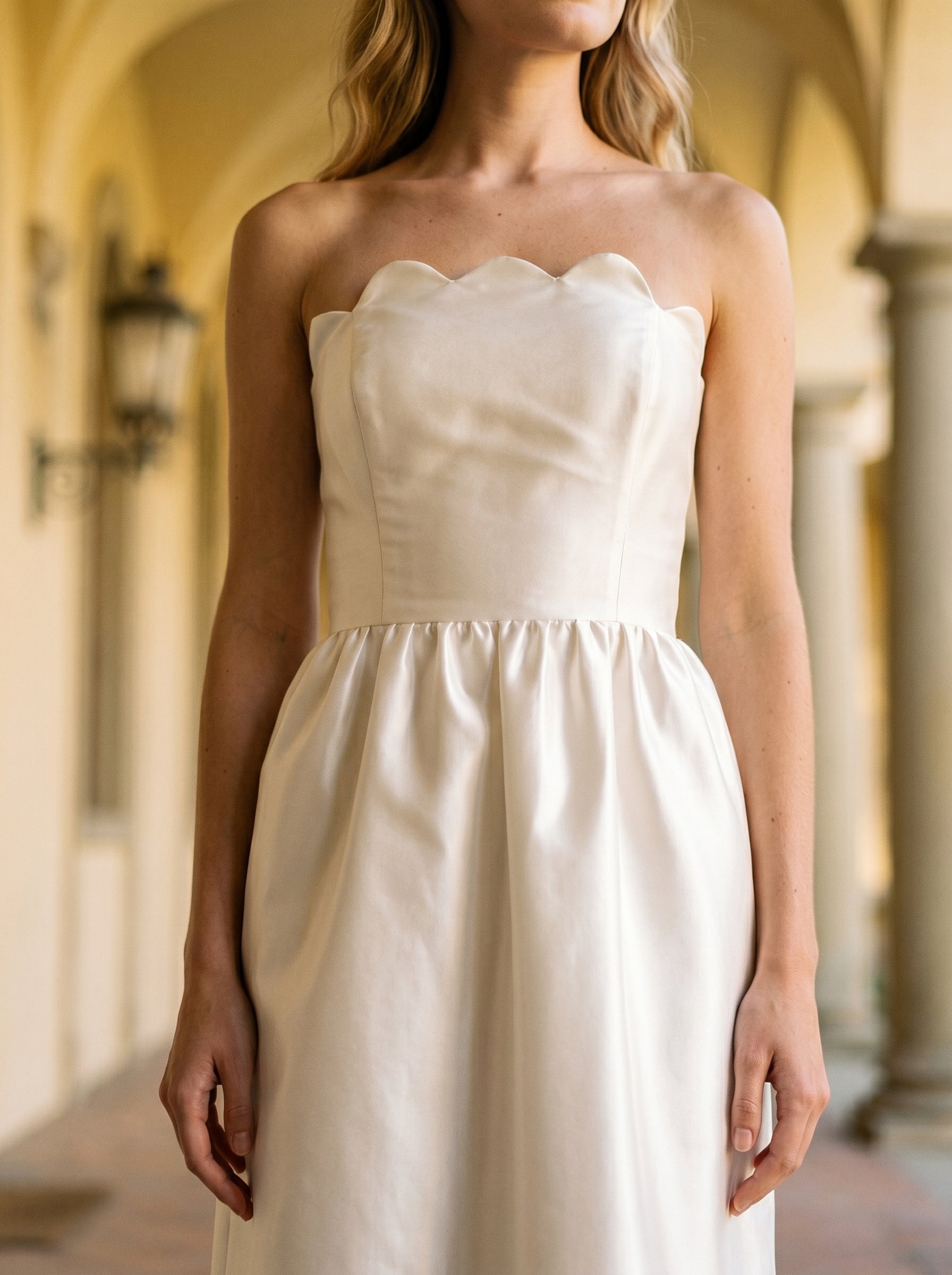 Ivory Satin A-Line Straight Neck Floor-Length Bridesmaid Dress