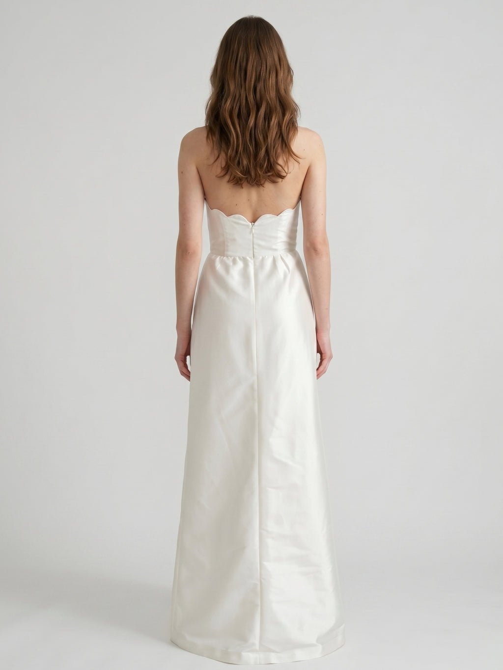 Ivory Satin A-Line Straight Neck Floor-Length Bridesmaid Dress