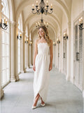 Ivory Satin A-Line Straight Neck Floor-Length Bridesmaid Dress