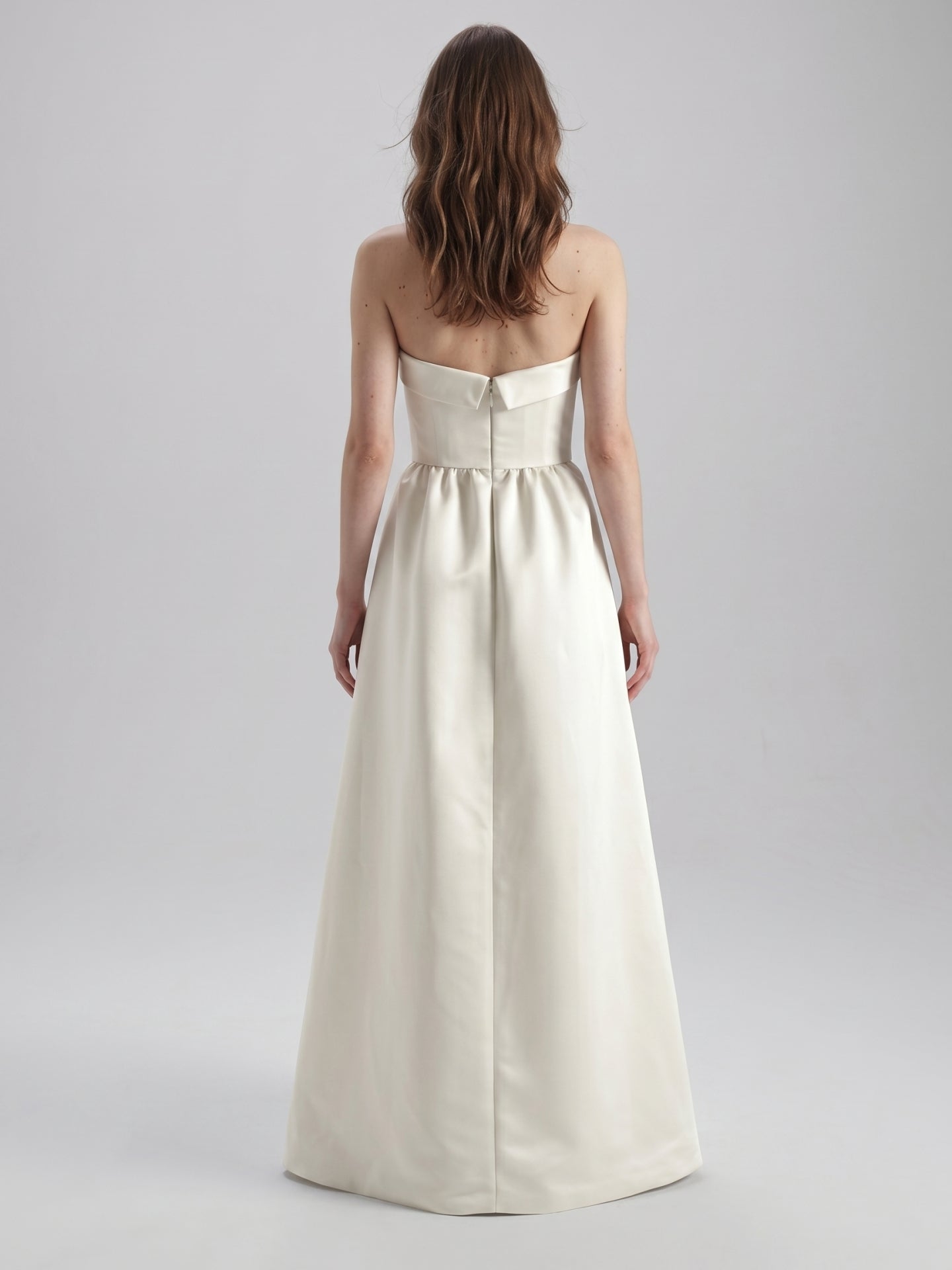 Ivory Satin A-Line Straight Neck Floor-Length Bridesmaid Dress with Bow