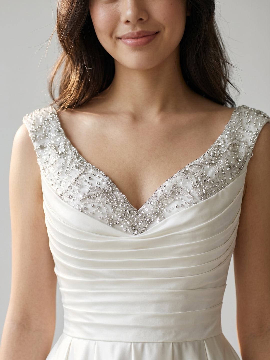 Ivory Satin A-Line V-Neck Knee-Length Homecoming Dress with Beading