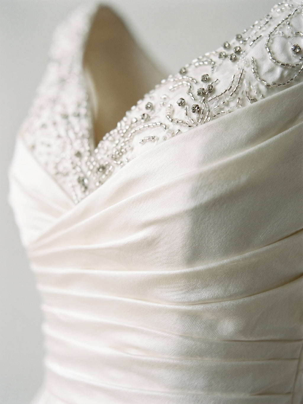 Ivory Satin A-Line V-Neck Knee-Length Homecoming Dress with Beading