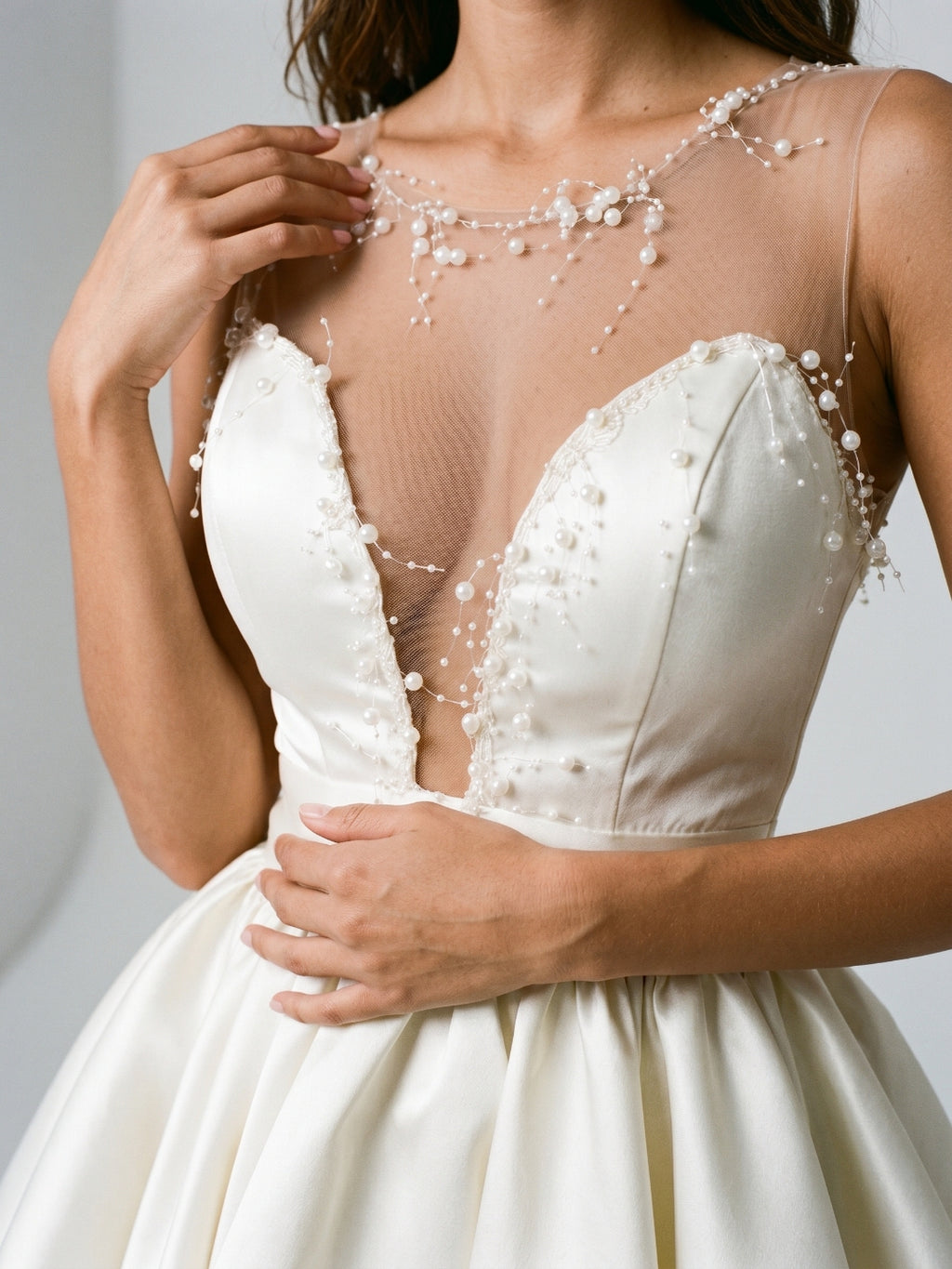 Ivory Satin A-Line V-Neck Short Homecoming Dress with Pleating