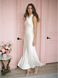 Ivory Satin Mermaid Cowl Neck Backless Floor-Length Bridesmaid Dress