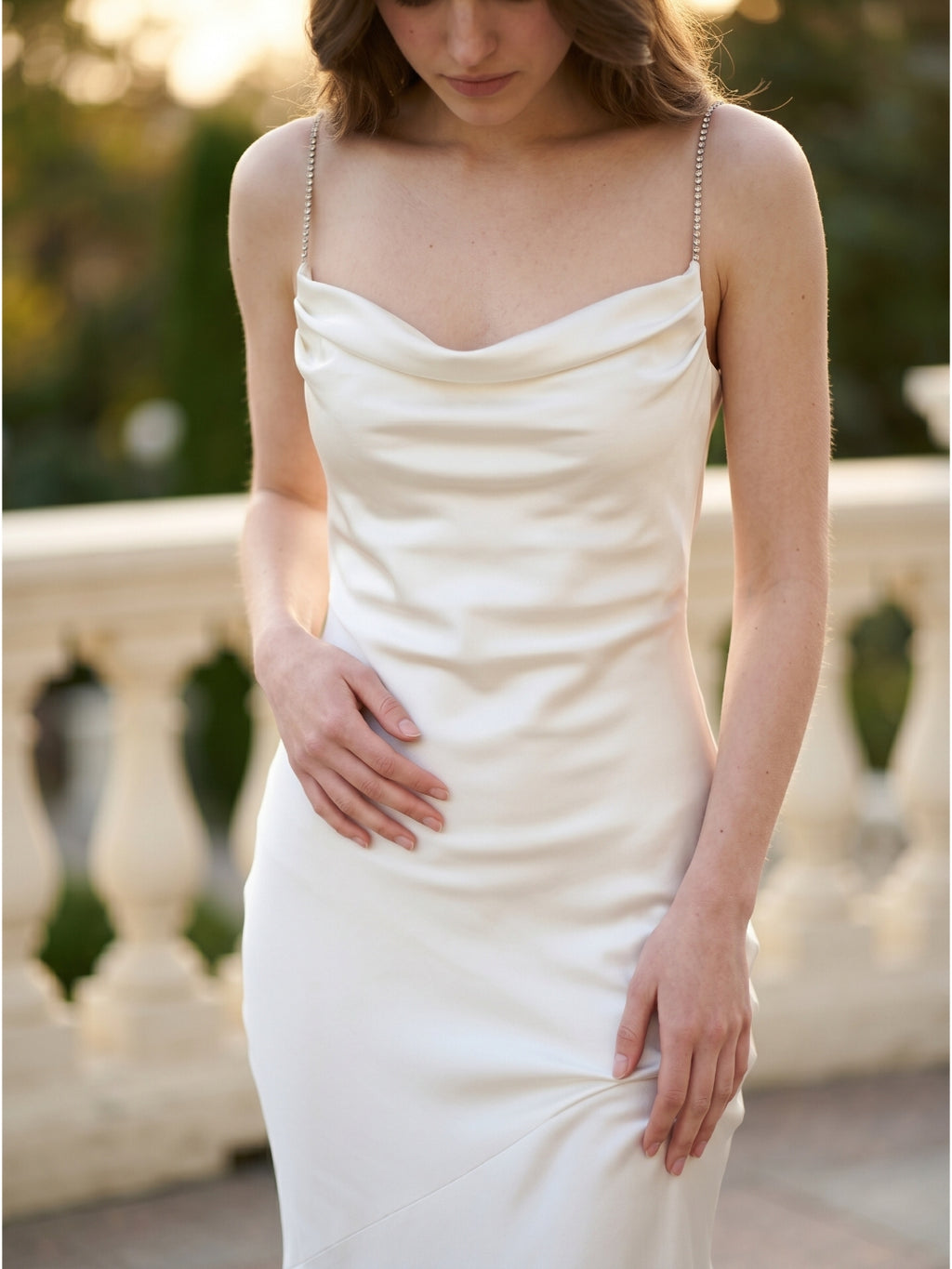 Ivory Satin Mermaid Square Neck Backless Floor-Length Pleated Bridesmaid Dress