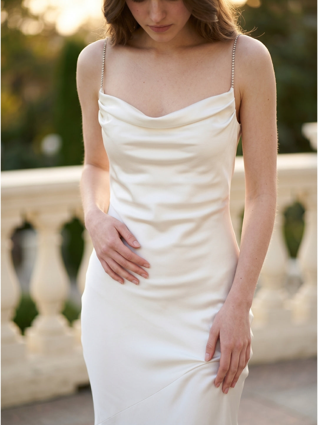 Ivory Satin Mermaid Square Neck Backless Floor-Length Pleated Bridesmaid Dress