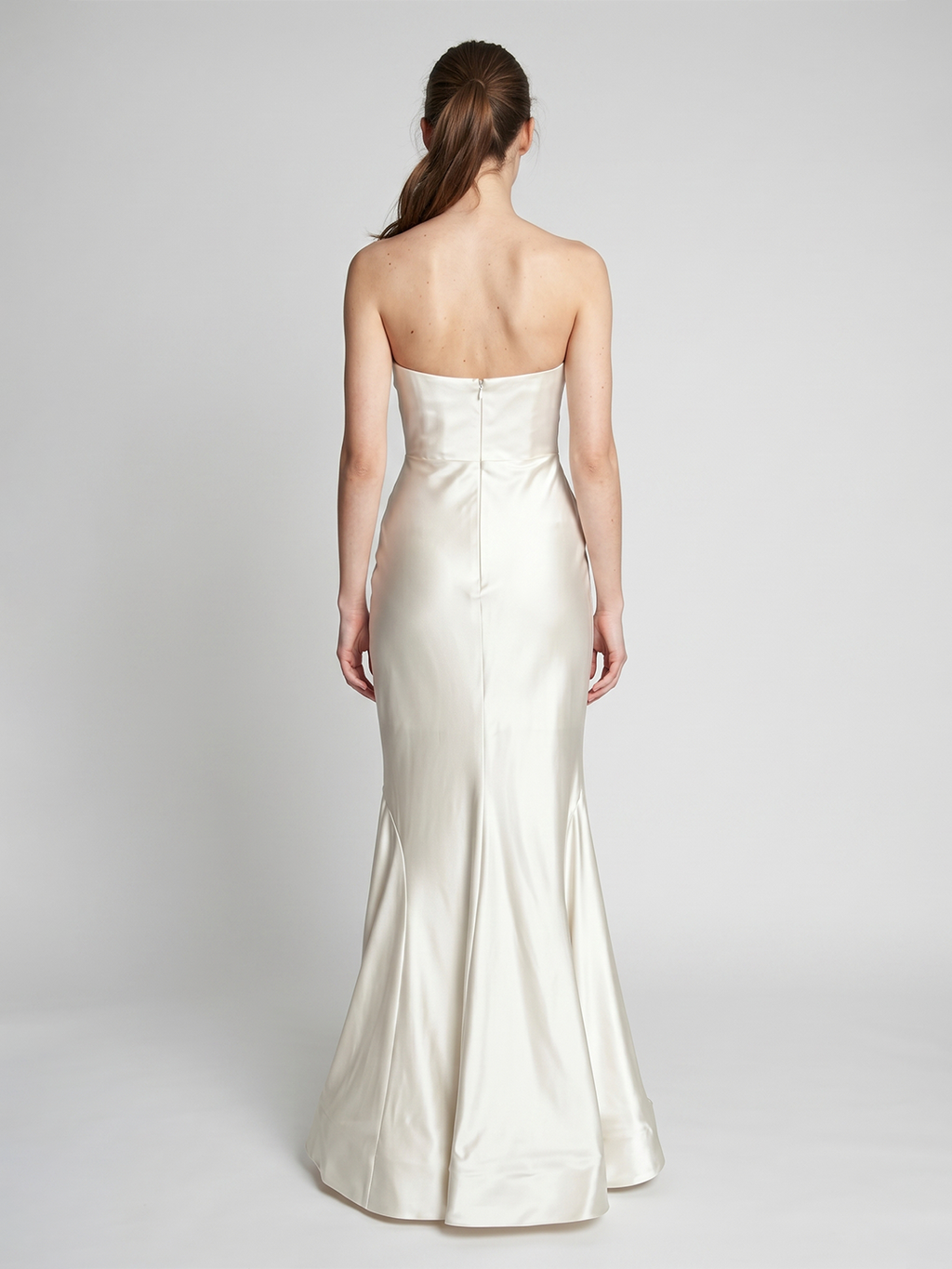 Ivory Satin Mermaid Sweetheart Backless Floor-Length Bridesmaid Dress with Pleated Trim