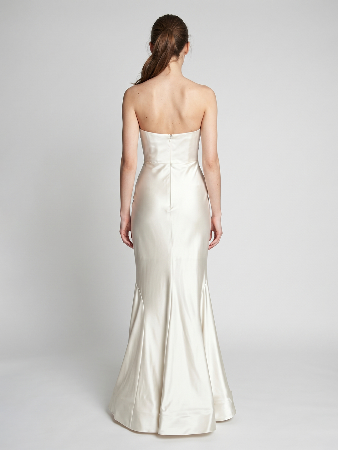 Ivory Satin Mermaid Sweetheart Backless Floor-Length Bridesmaid Dress with Pleated Trim