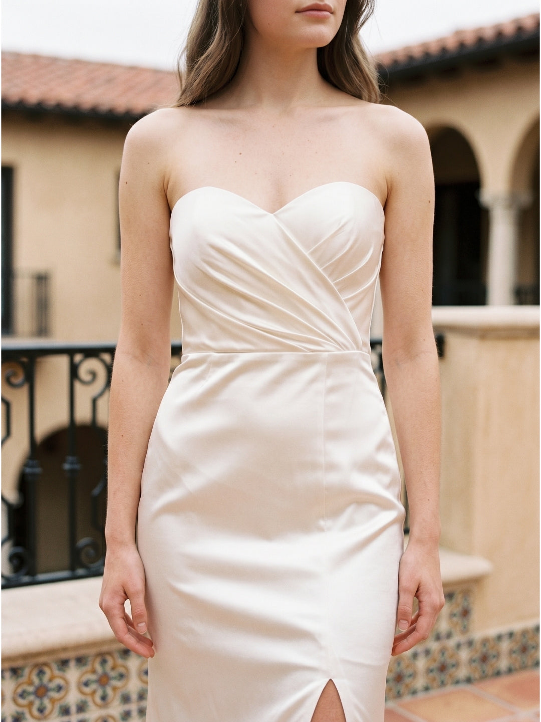 Ivory Satin Mermaid Sweetheart Backless Floor-Length Bridesmaid Dress with Pleated Trim
