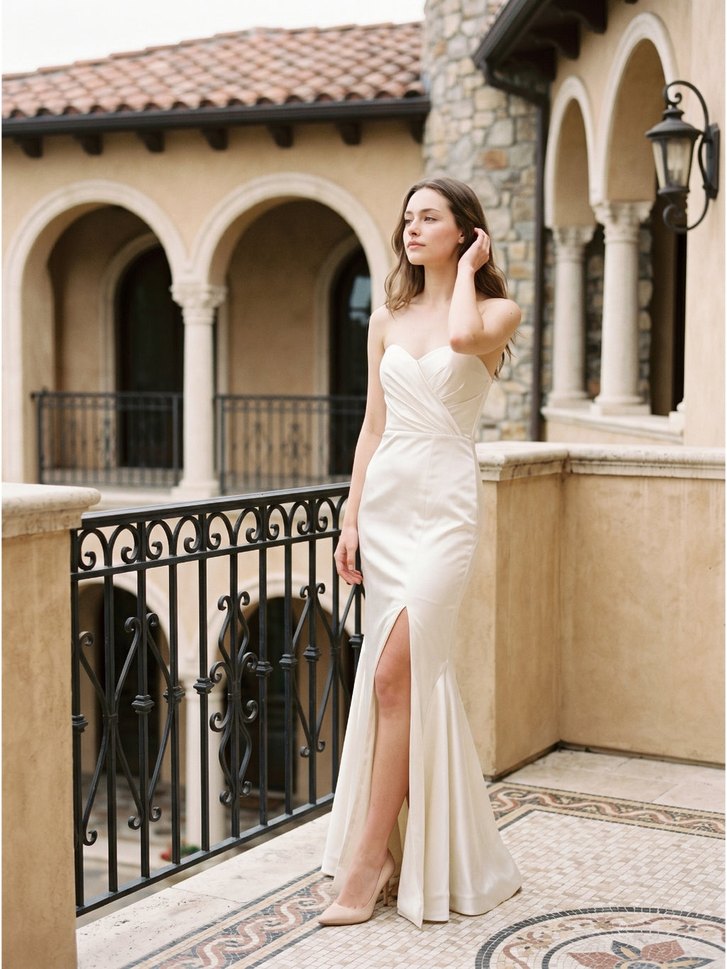 Ivory Satin Mermaid Sweetheart Backless Floor-Length Bridesmaid Dress with Pleated Trim