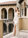 Ivory Satin Mermaid Sweetheart Backless Floor-Length Bridesmaid Dress with Pleated Trim
