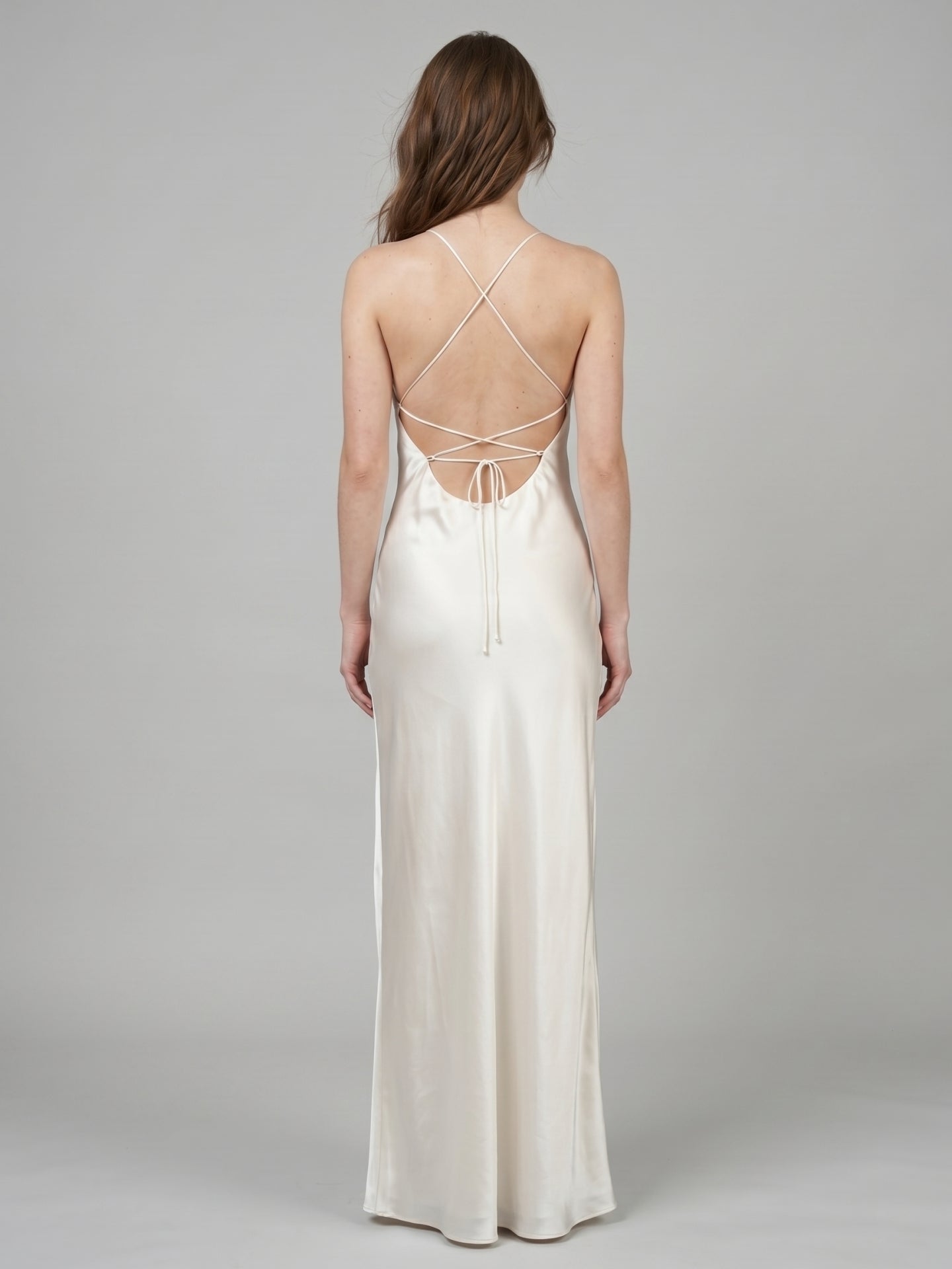Ivory Satin Sheath Cowl Neck Lace-up Floor-Length Bridesmaid Dress