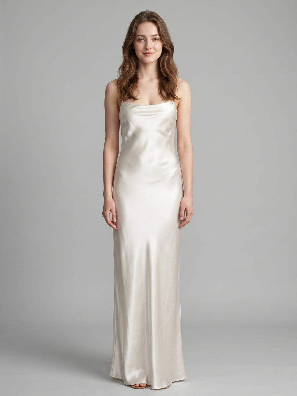 Ivory Satin Sheath Cowl Neck Lace-up Floor-Length Bridesmaid Dress