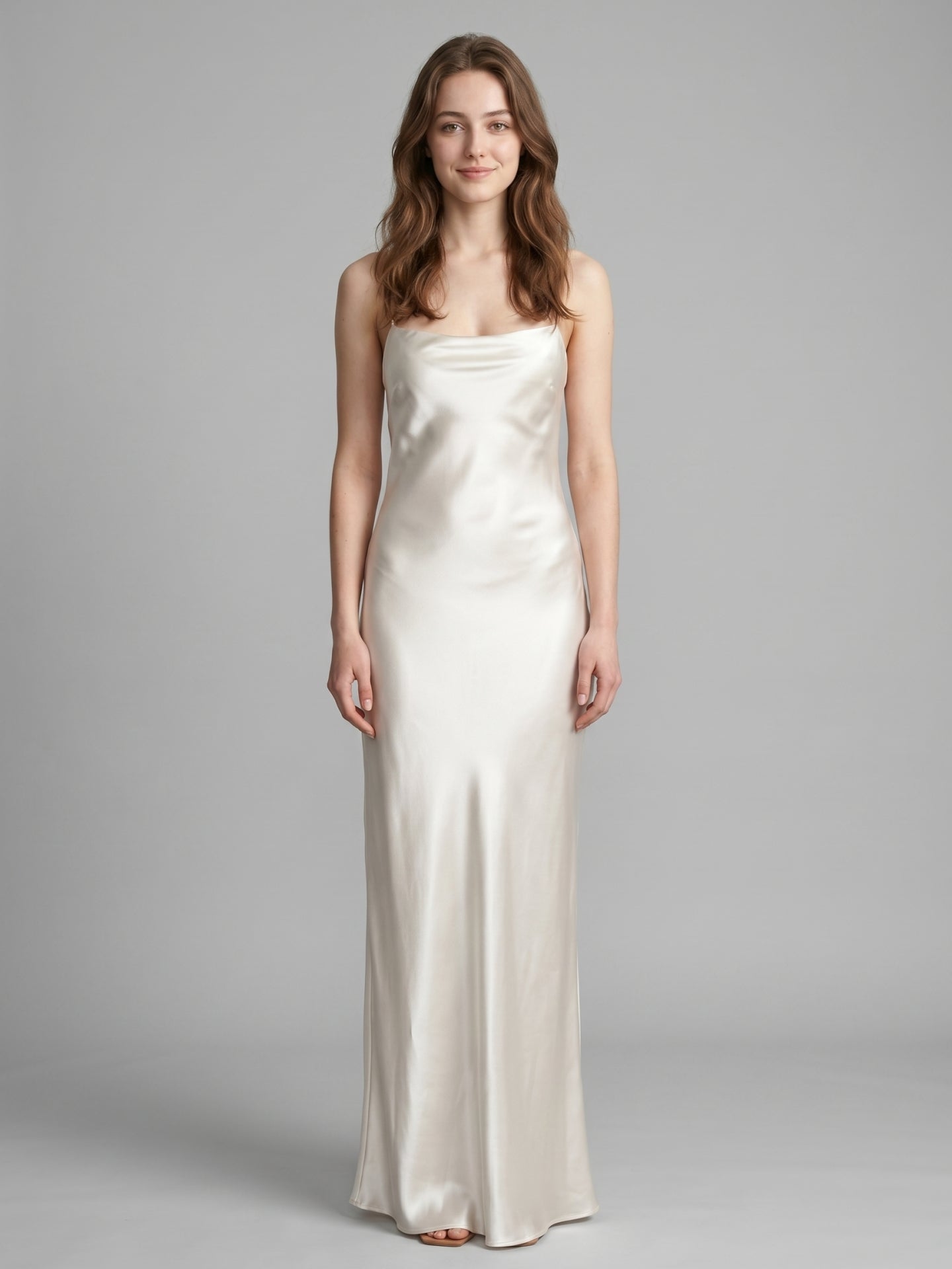 Ivory Satin Sheath Cowl Neck Lace-up Floor-Length Bridesmaid Dress