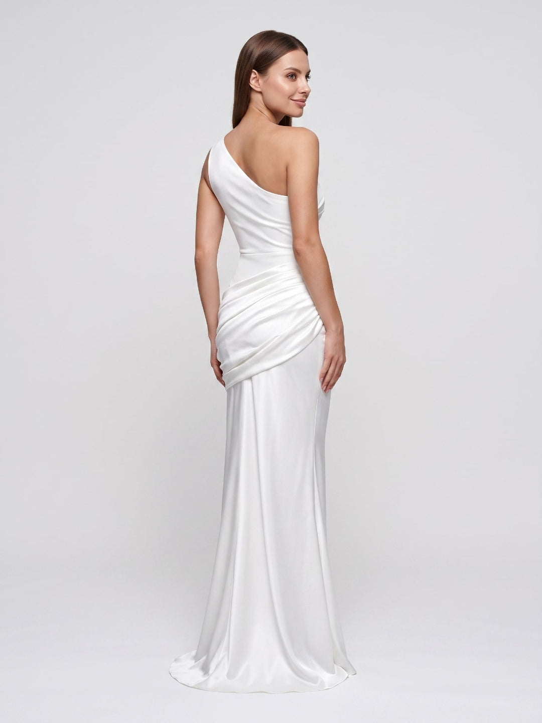 Ivory Satin Sheath One Shoulder Floor-Length Dress