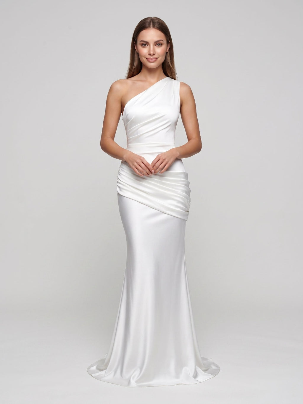 Ivory Satin Sheath One Shoulder Floor-Length Dress
