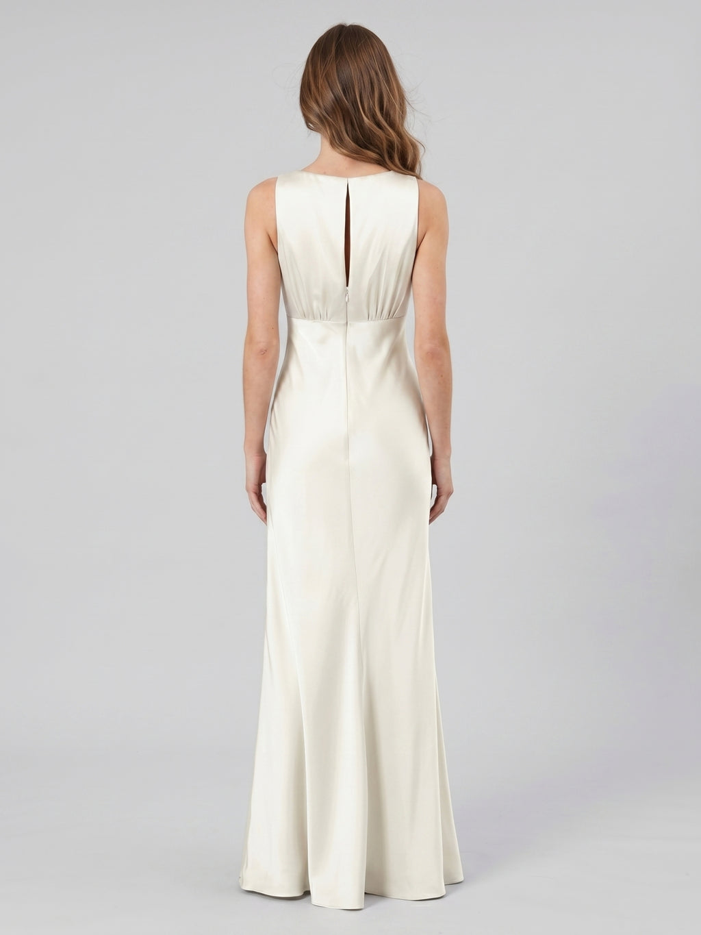 Ivory Satin Sheath Scoop Neck Back Zip Floor-Length Bridesmaid Dress