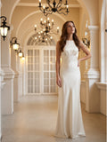 Ivory Satin Sheath Scoop Neck Back Zip Floor-Length Bridesmaid Dress