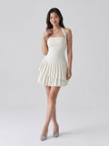 Ivory Stretch Knit A-Line Halter Neckline Side Zip Mini Homecoming Dress with Pleats
