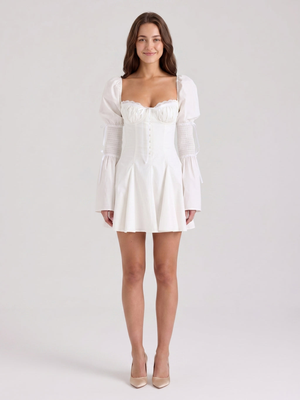 Ivory Stretch Knit A-Line Sweetheart Back Zip Knee-Length Pleated Bridesmaid Dress