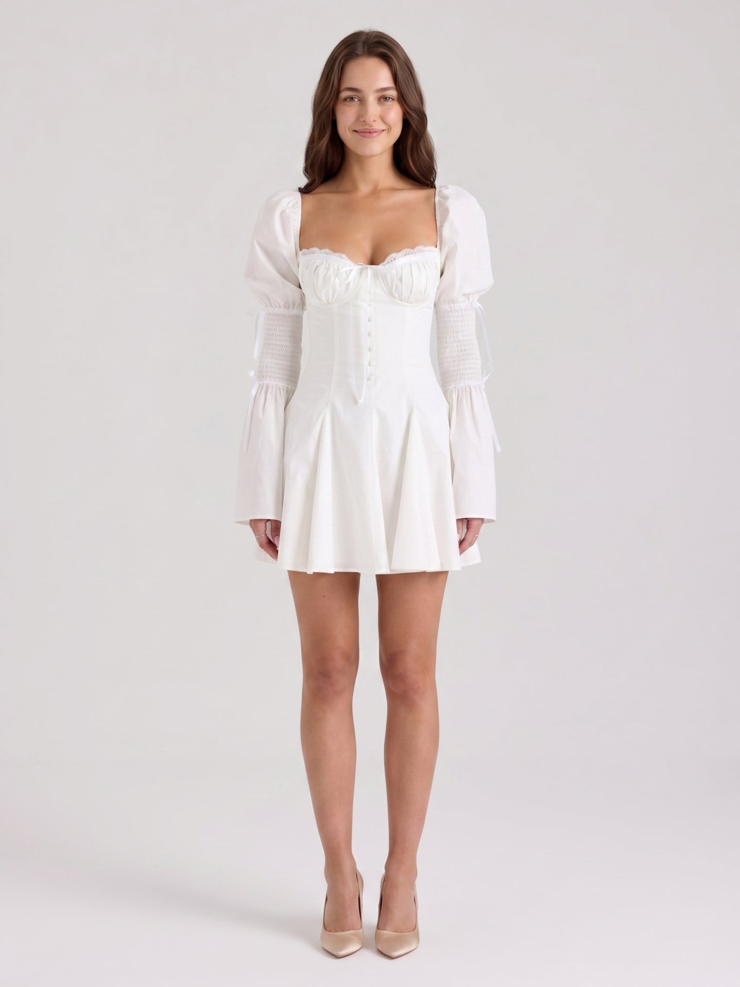 Ivory Stretch Knit A-Line Sweetheart Back Zip Knee-Length Pleated Bridesmaid Dress