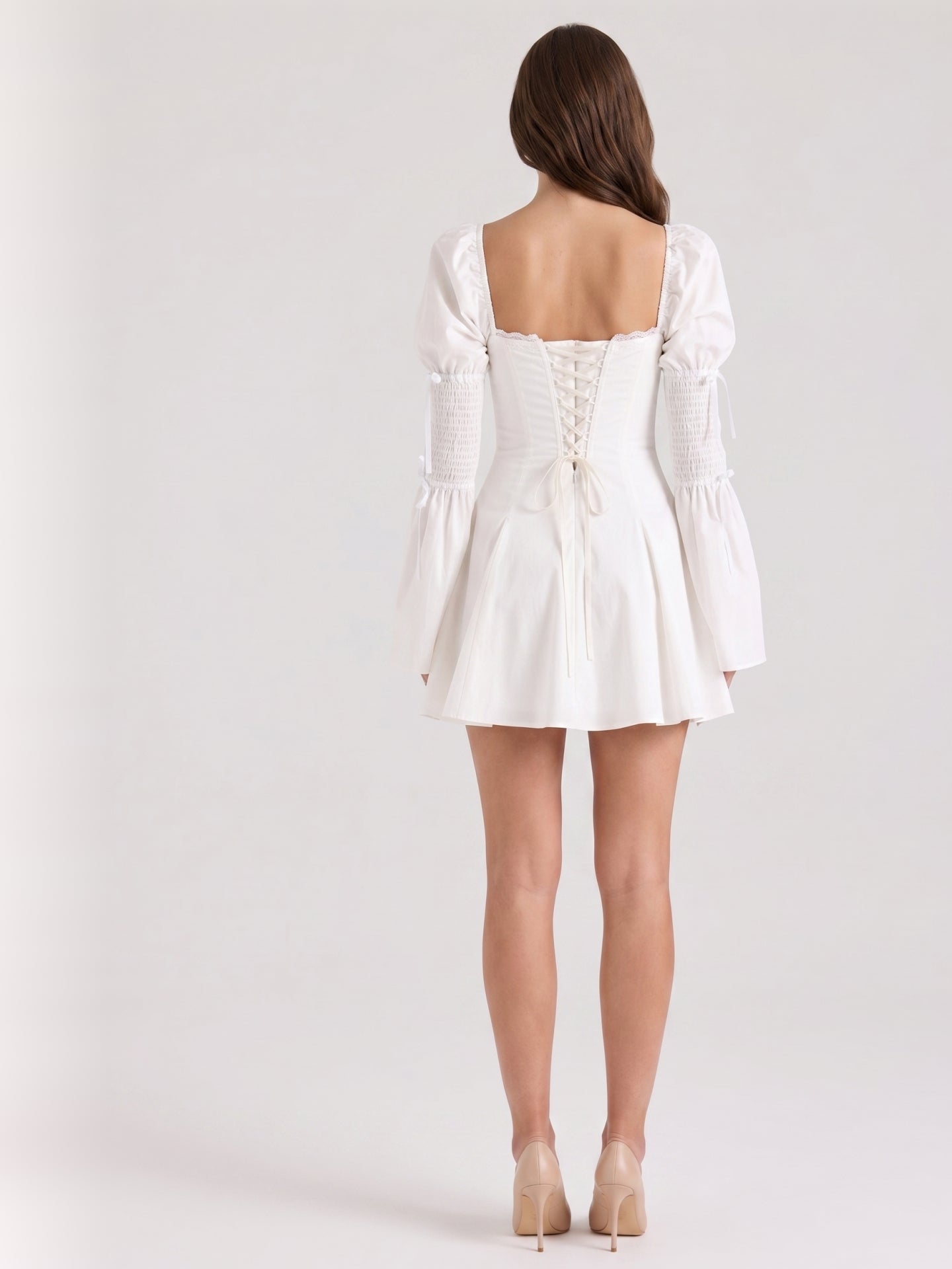 Ivory Stretch Knit A-Line Sweetheart Back Zip Knee-Length Pleated Bridesmaid Dress