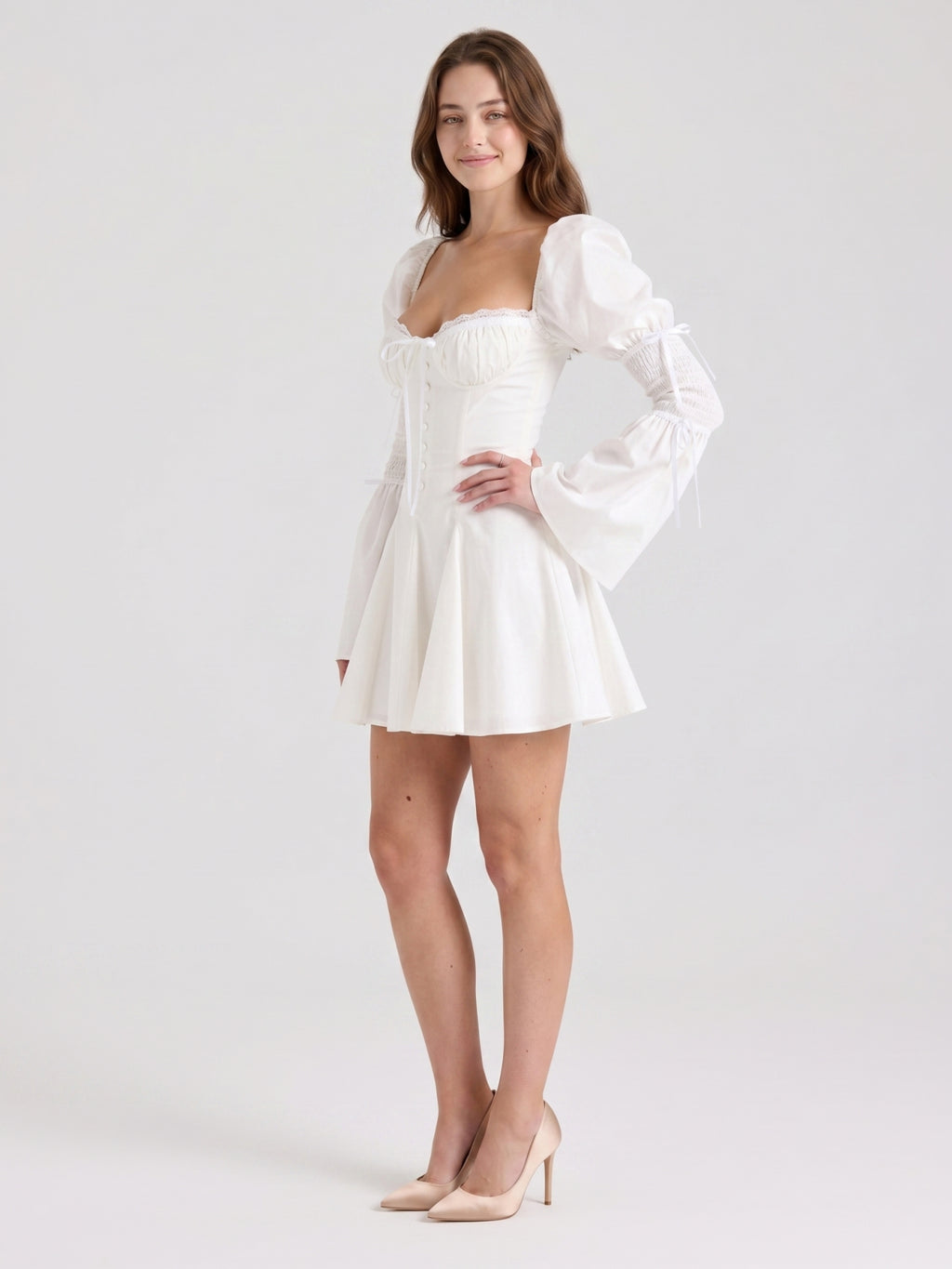 Ivory Stretch Knit A-Line Sweetheart Back Zip Knee-Length Pleated Bridesmaid Dress