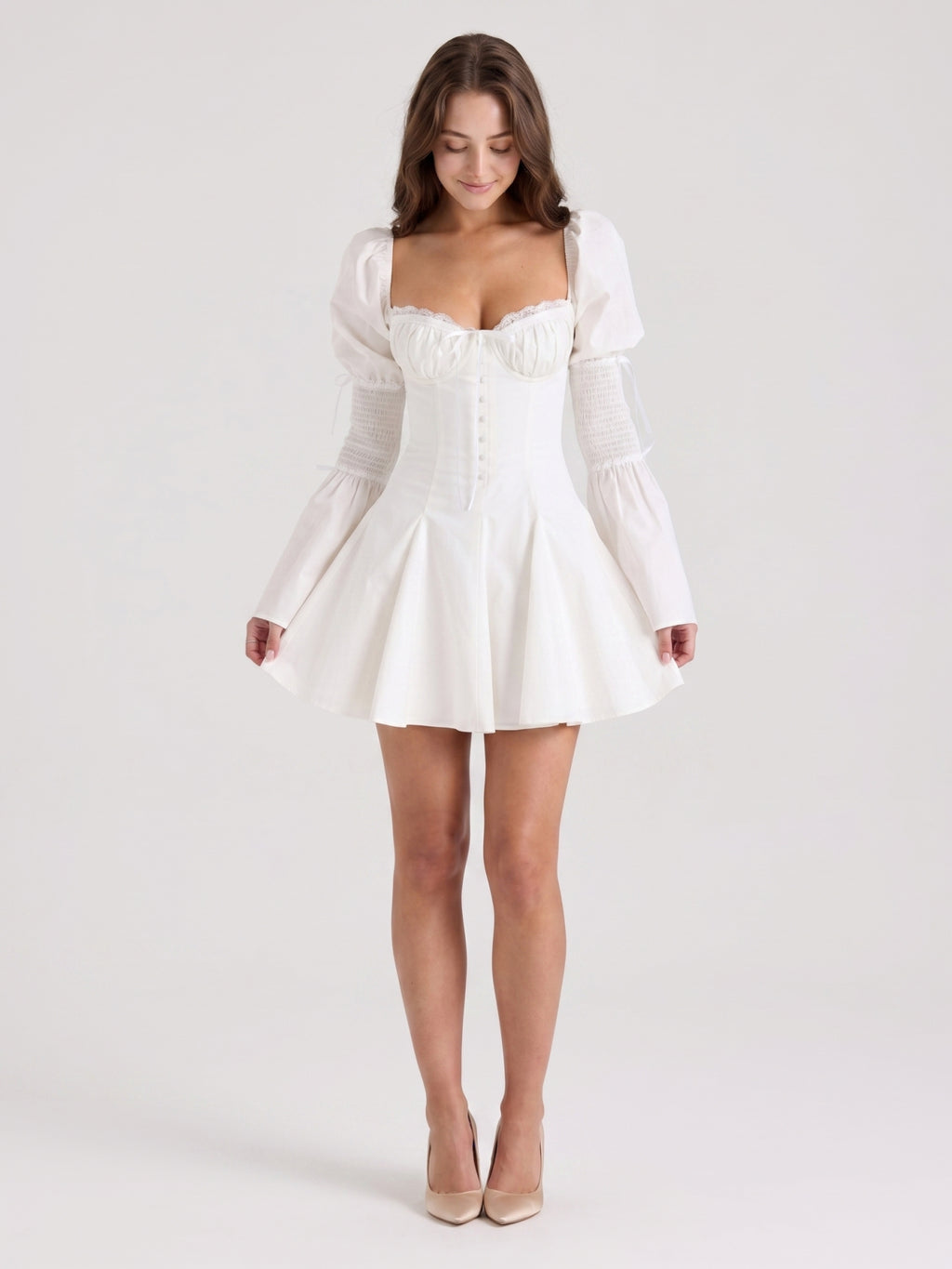 Ivory Stretch Knit A-Line Sweetheart Back Zip Knee-Length Pleated Bridesmaid Dress