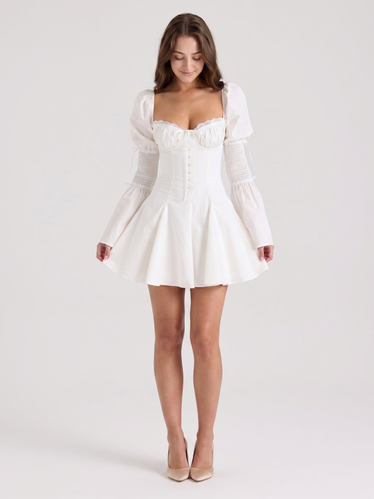 Ivory Stretch Knit A-Line Sweetheart Back Zip Knee-Length Pleated Bridesmaid Dress