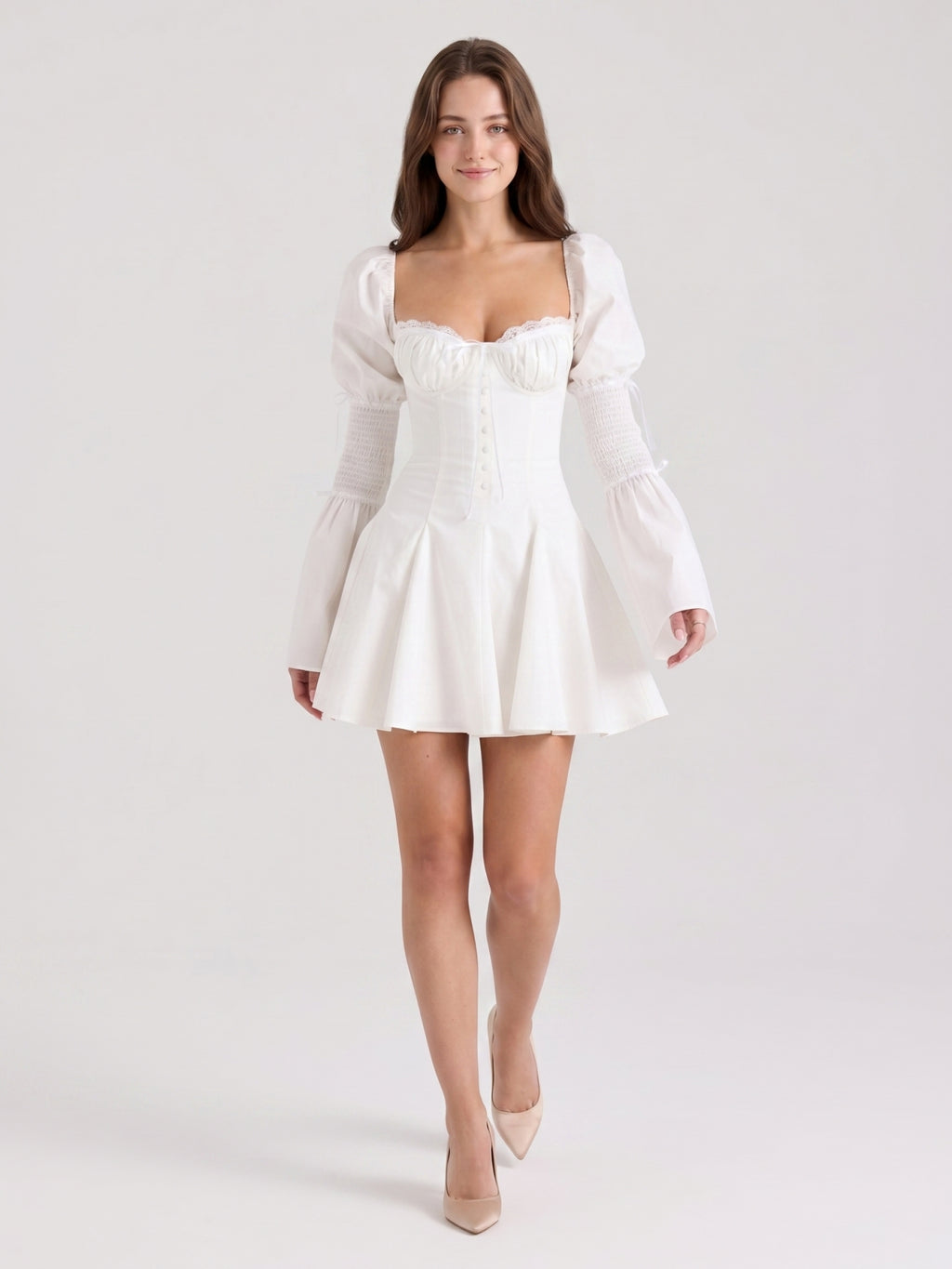 Ivory Stretch Knit A-Line Sweetheart Back Zip Knee-Length Pleated Bridesmaid Dress