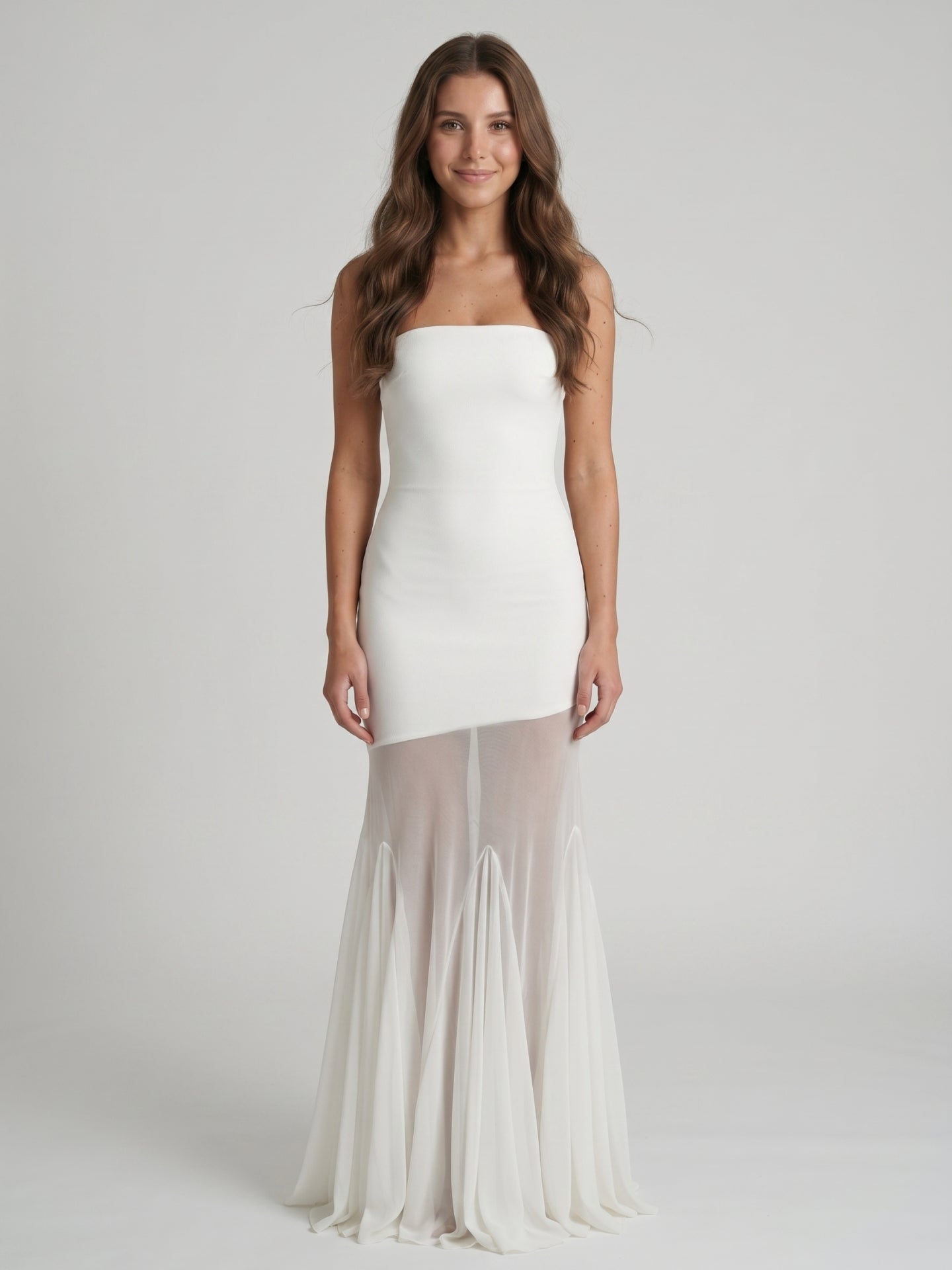 Ivory Stretch Knit Mermaid Straight Neck Backless Floor-Length Bridesmaid Dress