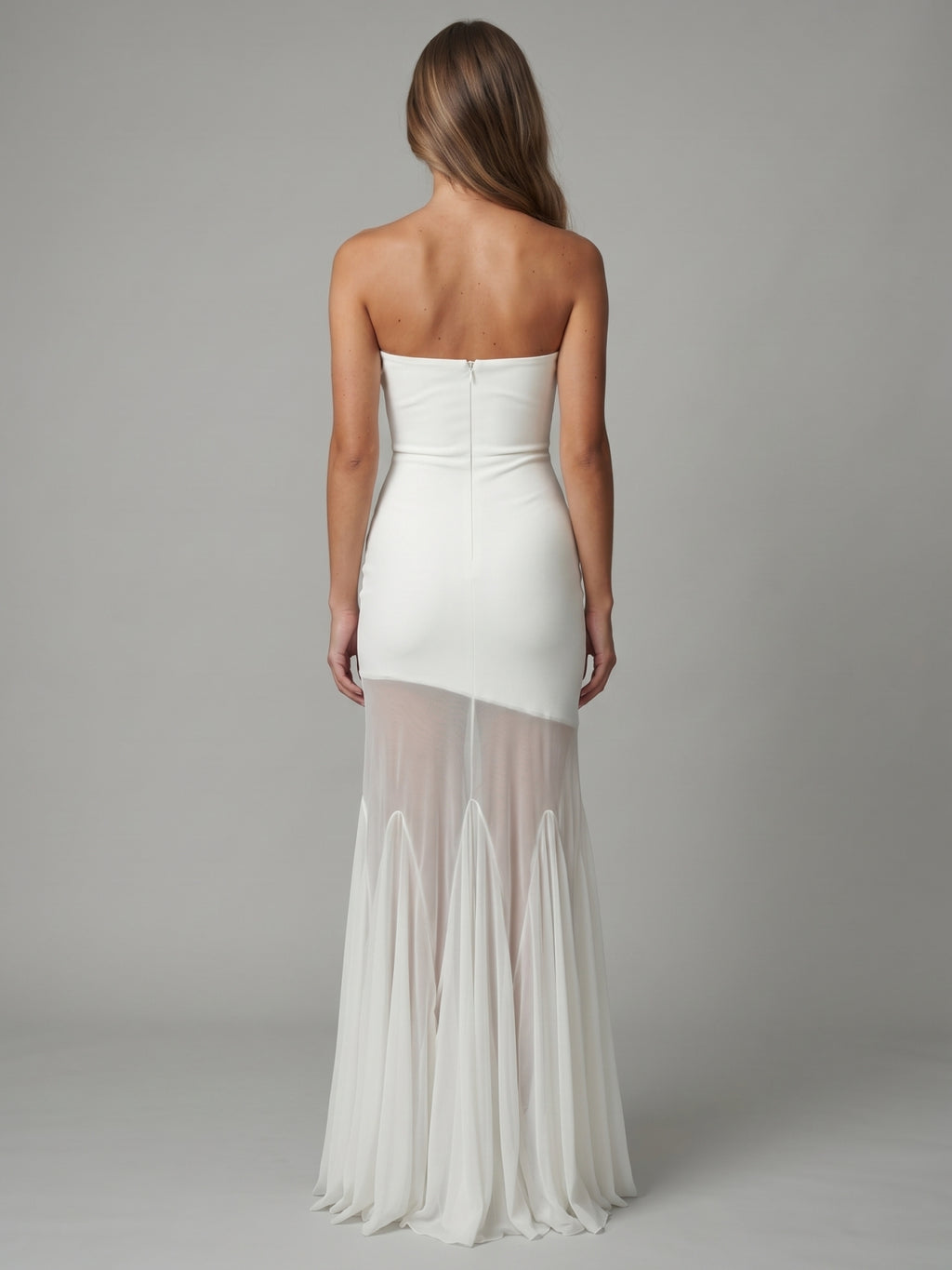 Ivory Stretch Knit Mermaid Straight Neck Backless Floor-Length Bridesmaid Dress