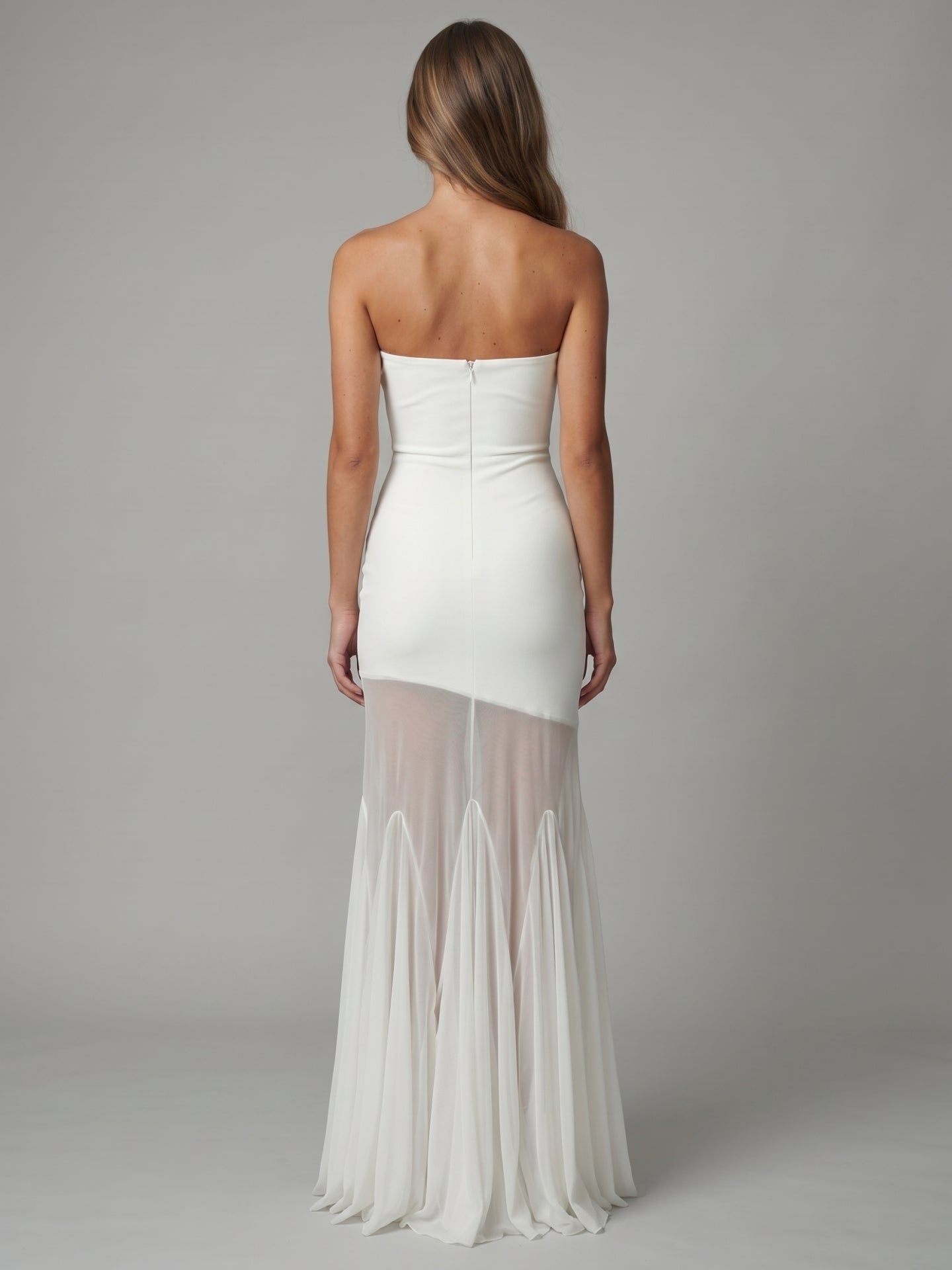 Ivory Stretch Knit Mermaid Straight Neck Backless Floor-Length Bridesmaid Dress