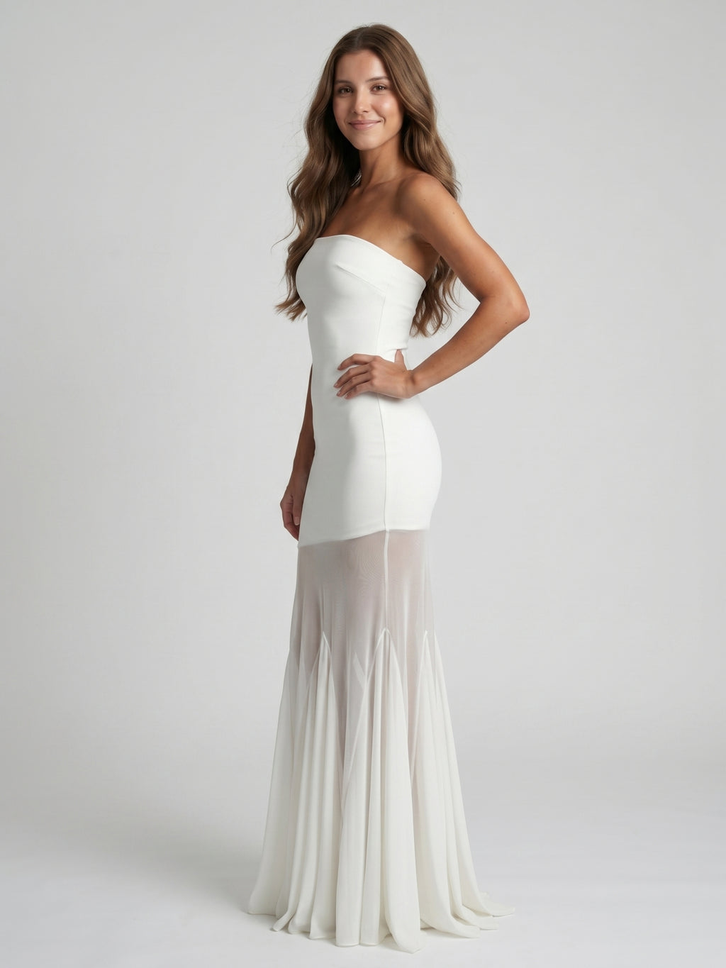 Ivory Stretch Knit Mermaid Straight Neck Backless Floor-Length Bridesmaid Dress
