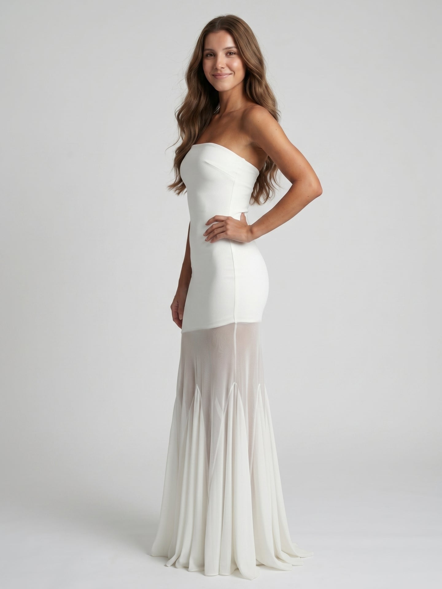 Ivory Stretch Knit Mermaid Straight Neck Backless Floor-Length Bridesmaid Dress