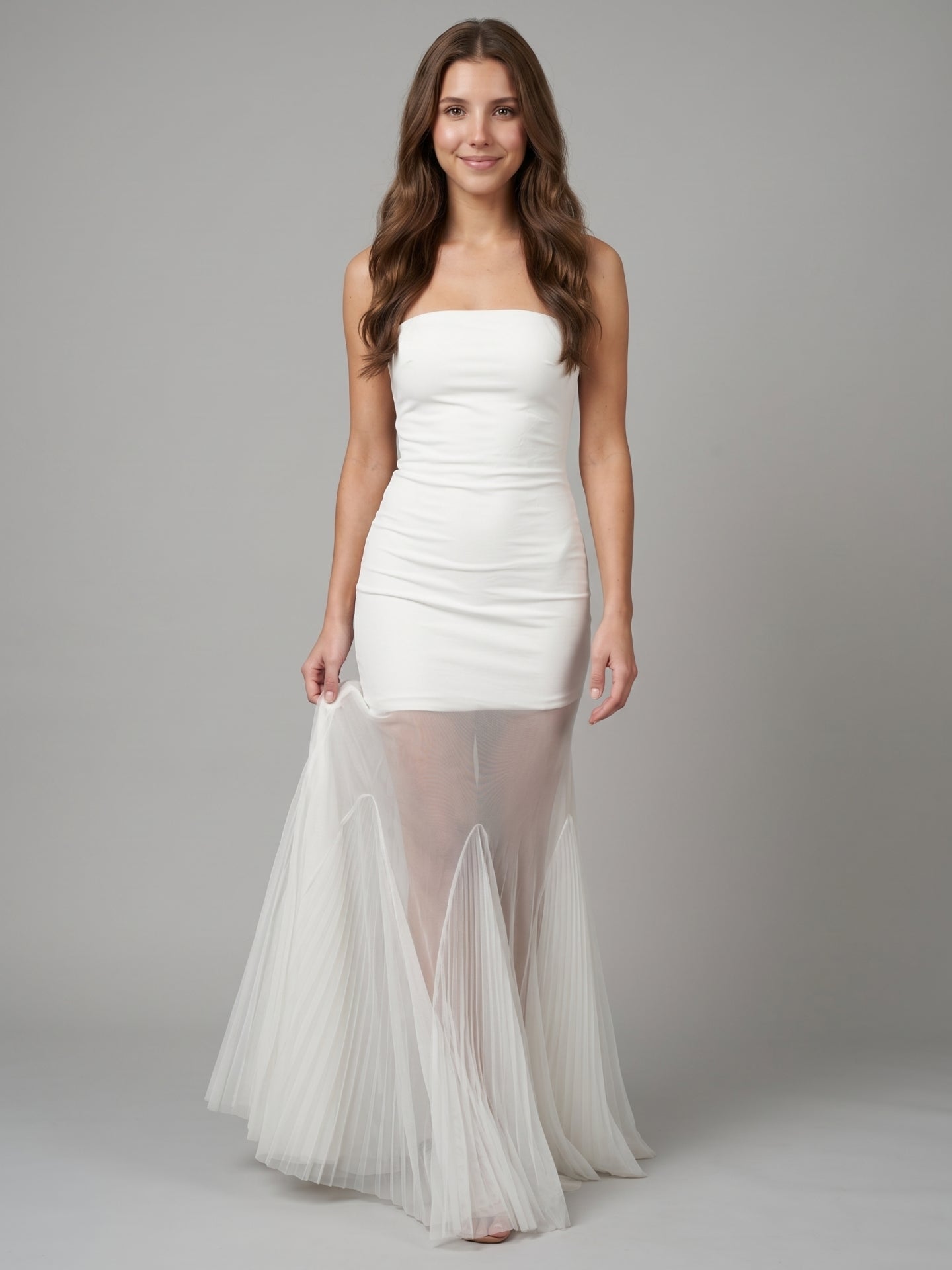 Ivory Stretch Knit Mermaid Straight Neck Backless Floor-Length Bridesmaid Dress