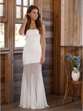 Ivory Stretch Knit Mermaid Straight Neck Backless Floor-Length Bridesmaid Dress