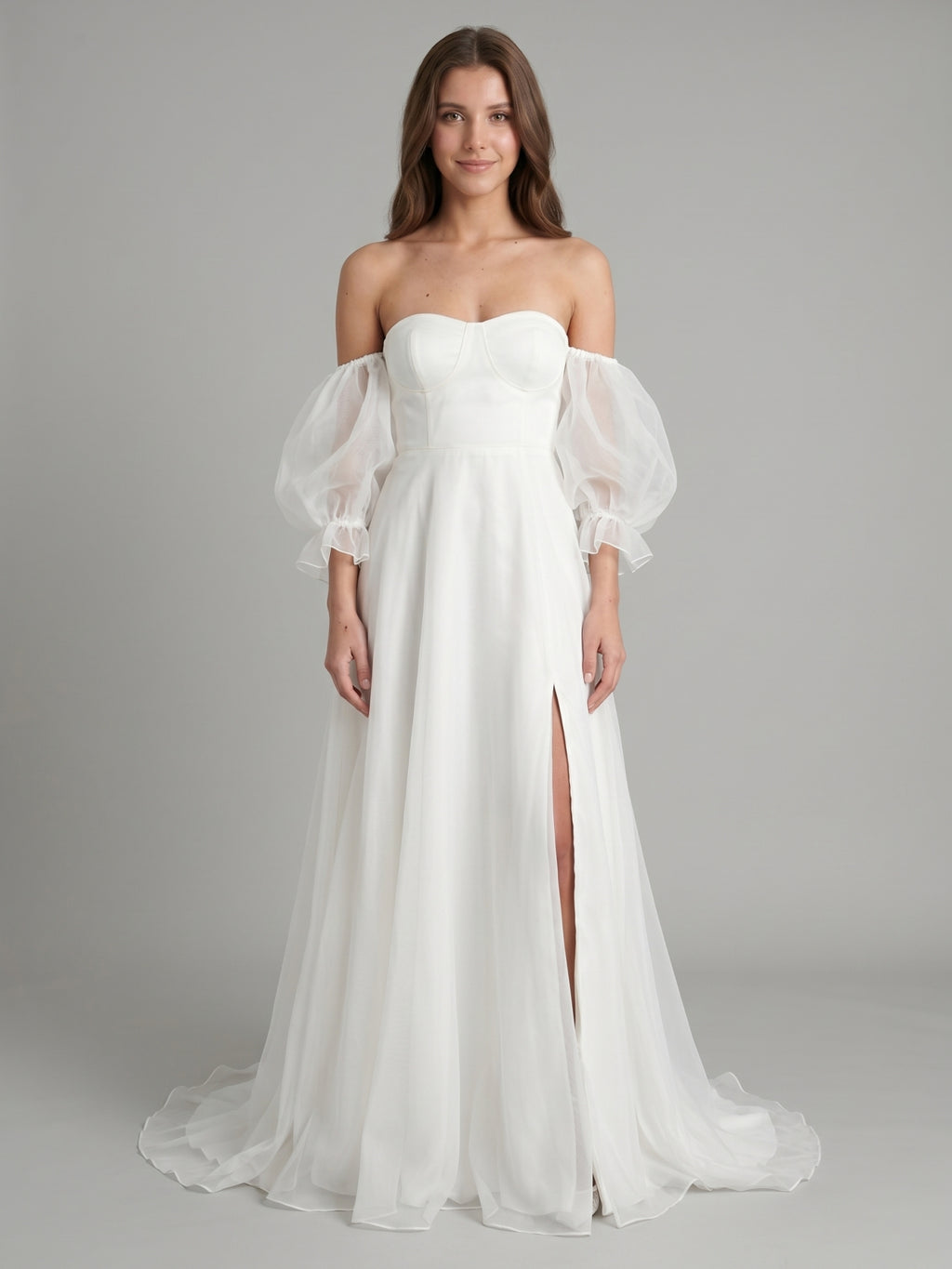Ivory Tulle A-Line Off-the-Shoulder Backless Floor-Length Bridesmaid Dress
