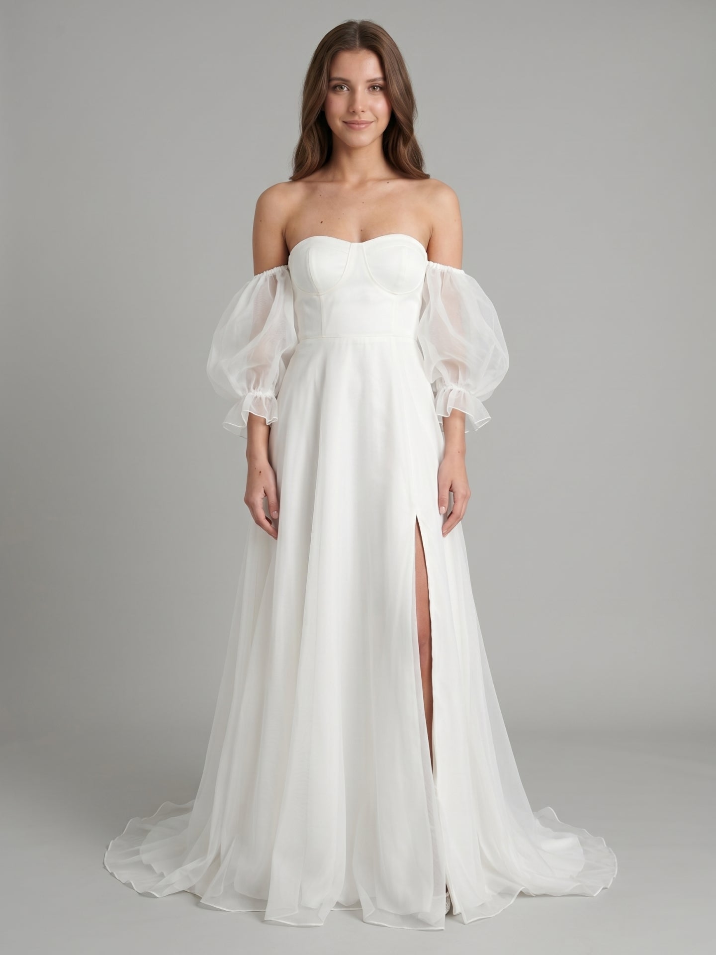 Ivory Tulle A-Line Off-the-Shoulder Backless Floor-Length Bridesmaid Dress