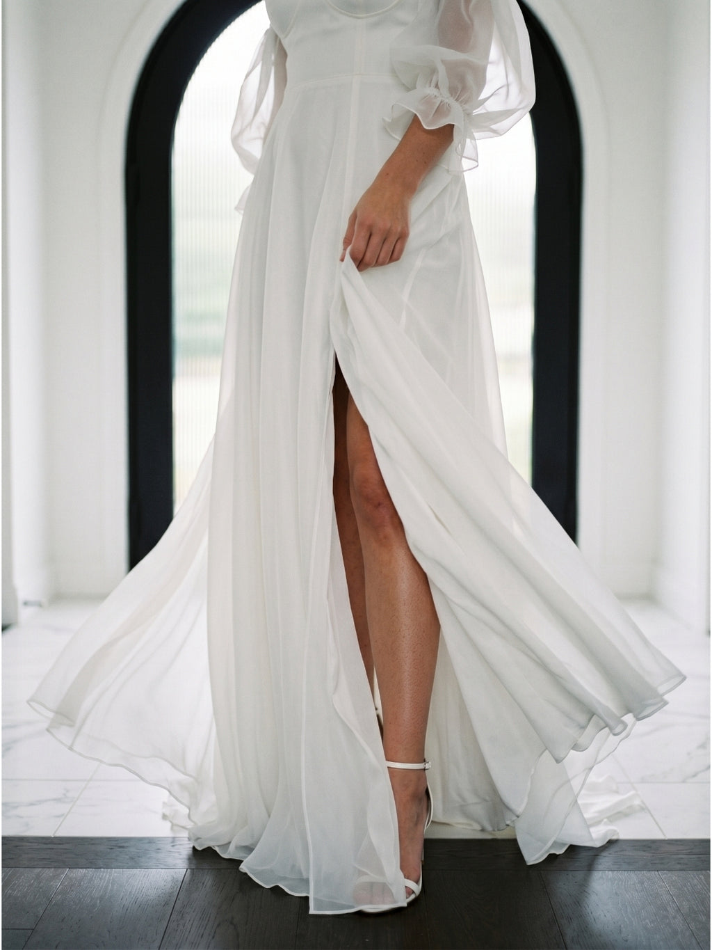 Ivory Tulle A-Line Off-the-Shoulder Backless Floor-Length Bridesmaid Dress