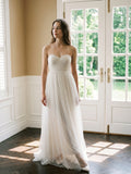 Ivory Tulle A-Line Sweetheart Back Zip Floor-Length Bridesmaid Dress with Pleated Bodice