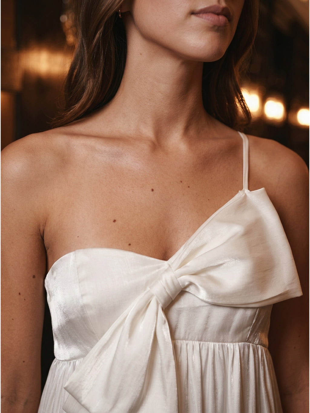 Ivory satin A-Line One Shoulder Backless Floor-Length Bridesmaid Dress with Bow