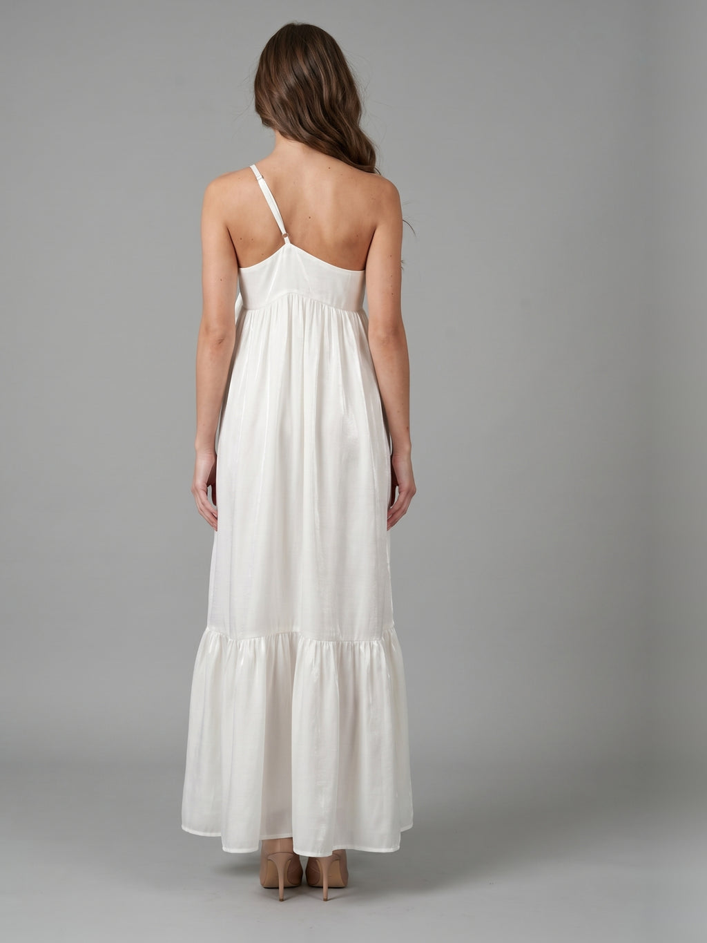 Ivory satin A-Line One Shoulder Backless Floor-Length Bridesmaid Dress with Bow