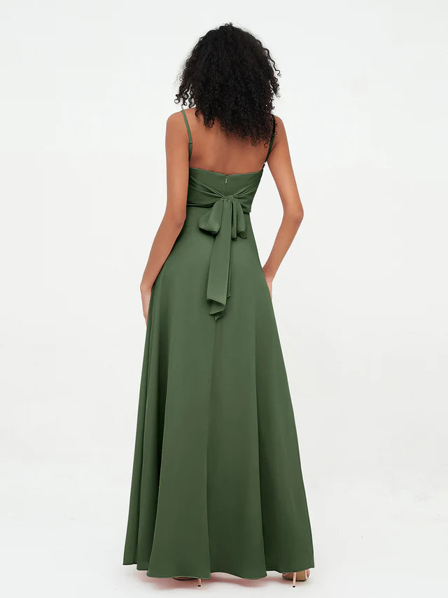 Chiffon Spaghetti-Strap Ruched Bodice Wide-Leg Jumpsuit Floor-Length Bridesmaid Dresses