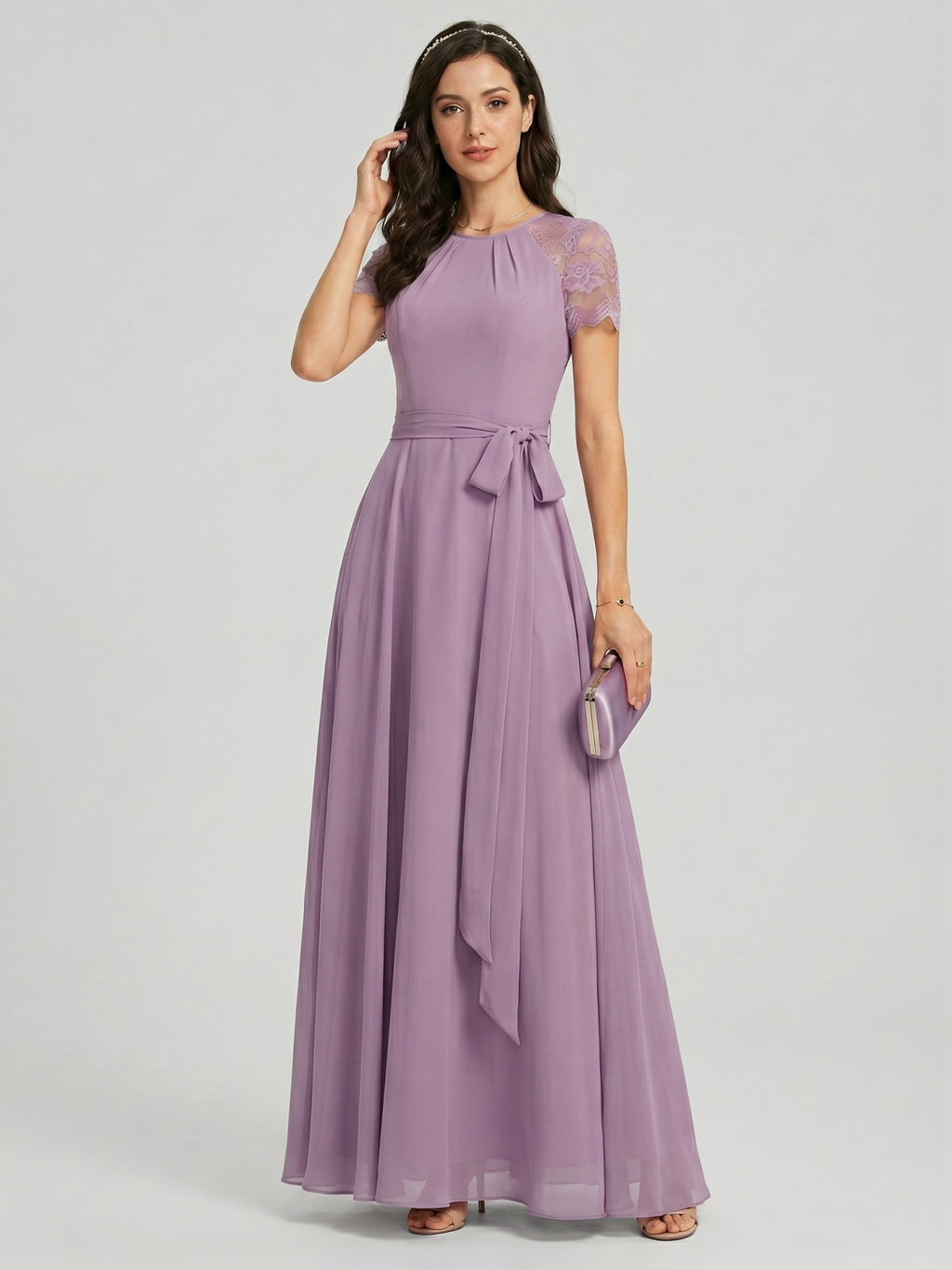 Modest Lavender Chiffon A-Line Scoop Neck Back Zip with Beaded Details Ankle-Length Bridesmaid Dress