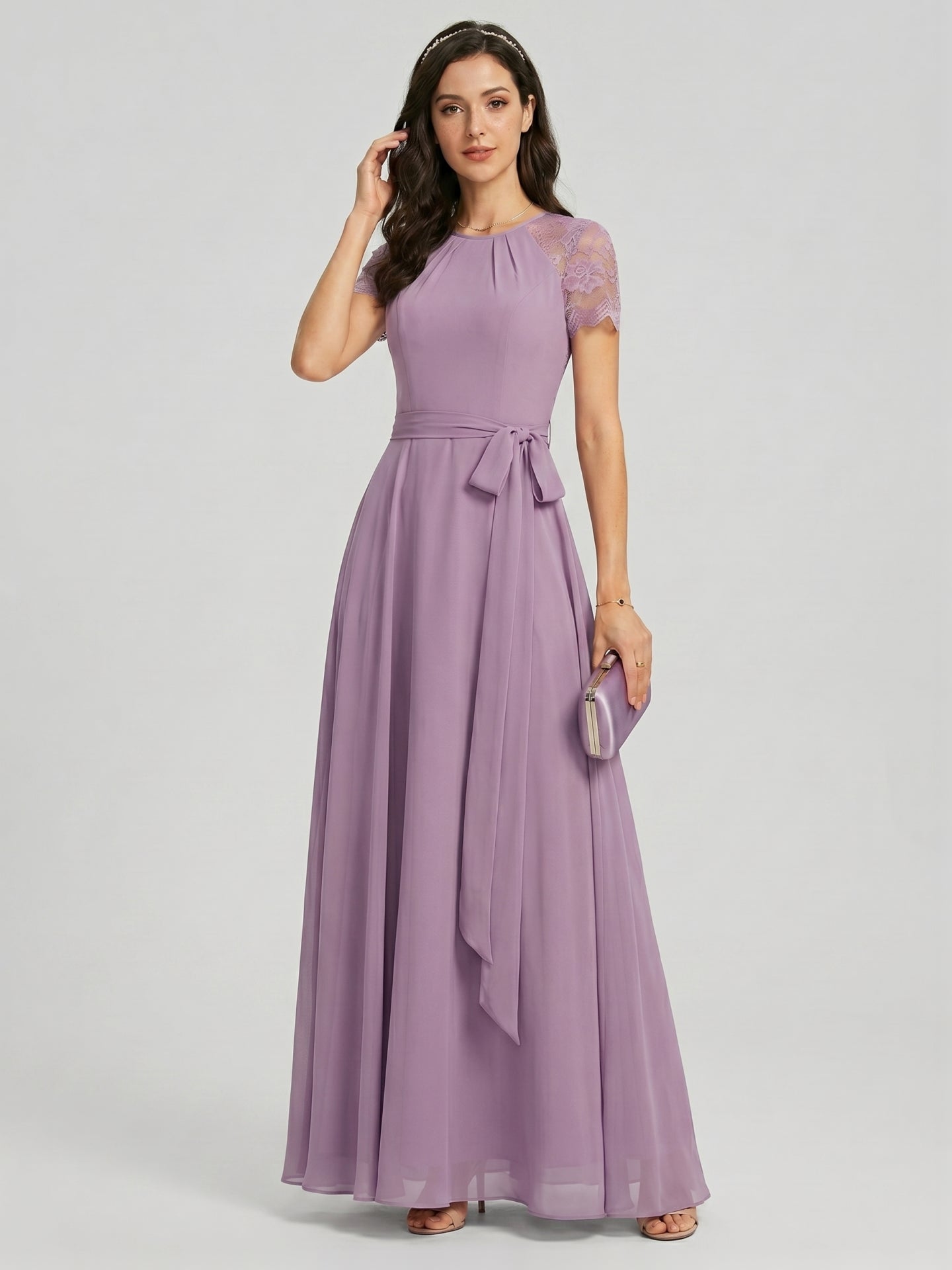Modest Lavender Chiffon A-Line Scoop Neck Back Zip with Beaded Details Ankle-Length Bridesmaid Dress