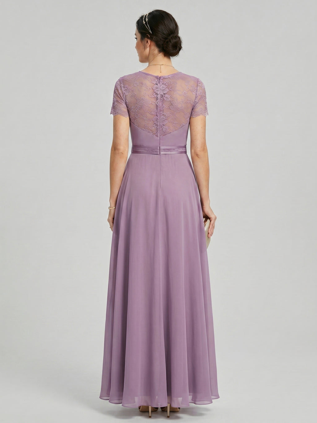 Modest Lavender Chiffon A-Line Scoop Neck Back Zip with Beaded Details Ankle-Length Bridesmaid Dress
