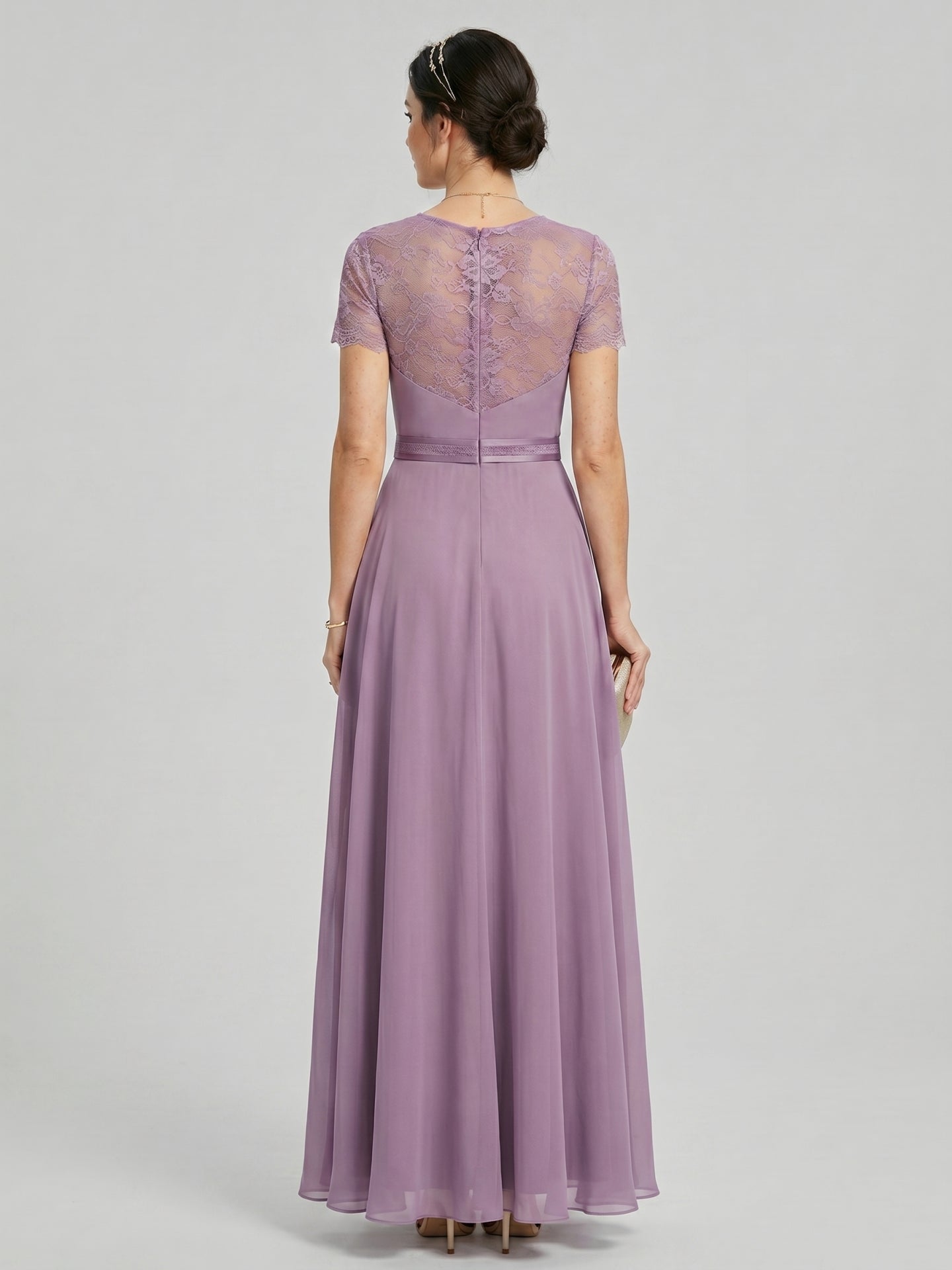 Modest Lavender Chiffon A-Line Scoop Neck Back Zip with Beaded Details Ankle-Length Bridesmaid Dress